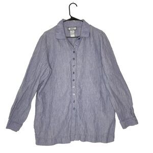 Bice Womens Shirt Linen Raw Weave XL Classic Button Front Coastal Classic Blue